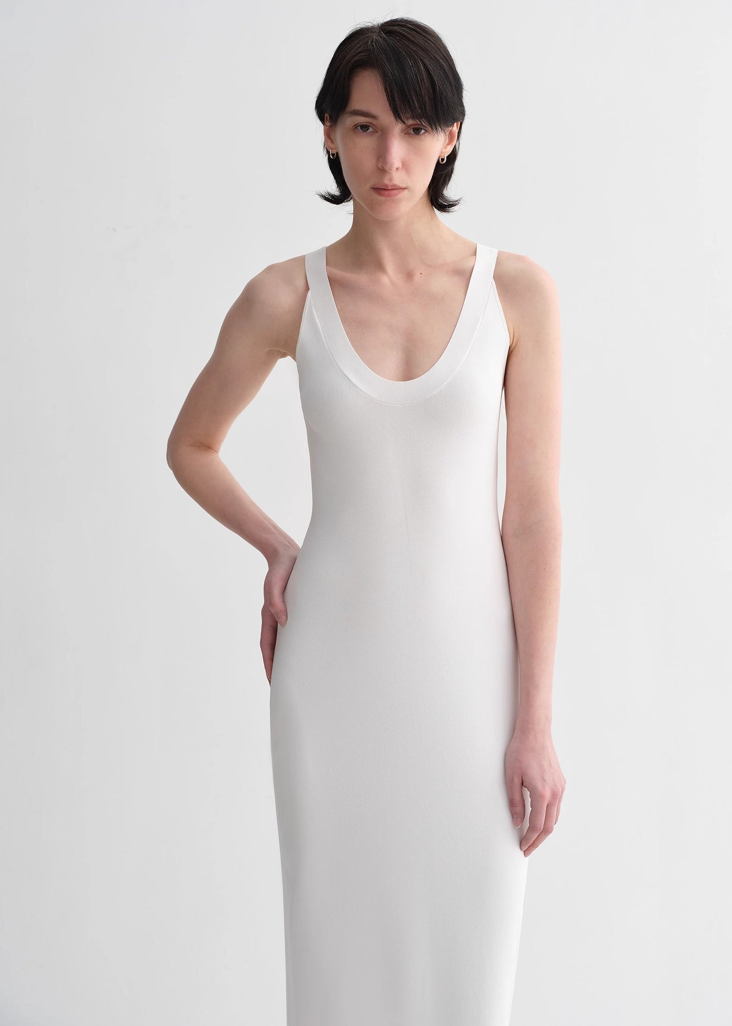 Silk blended/U-neck two-way wear smooth and silky skin-friendly elegant slim  tencel dress for women