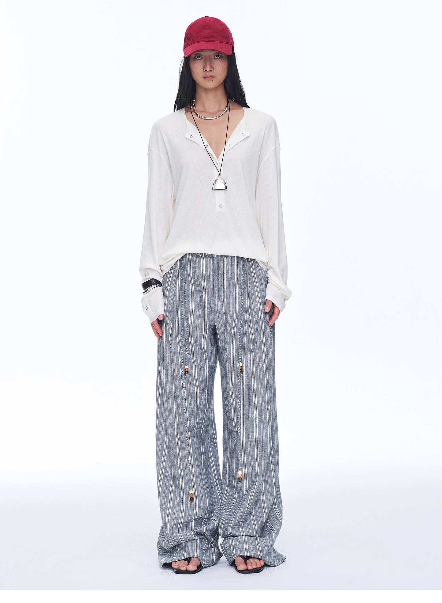 "Free Afterglow" Retro style linen wide-leg casual pants