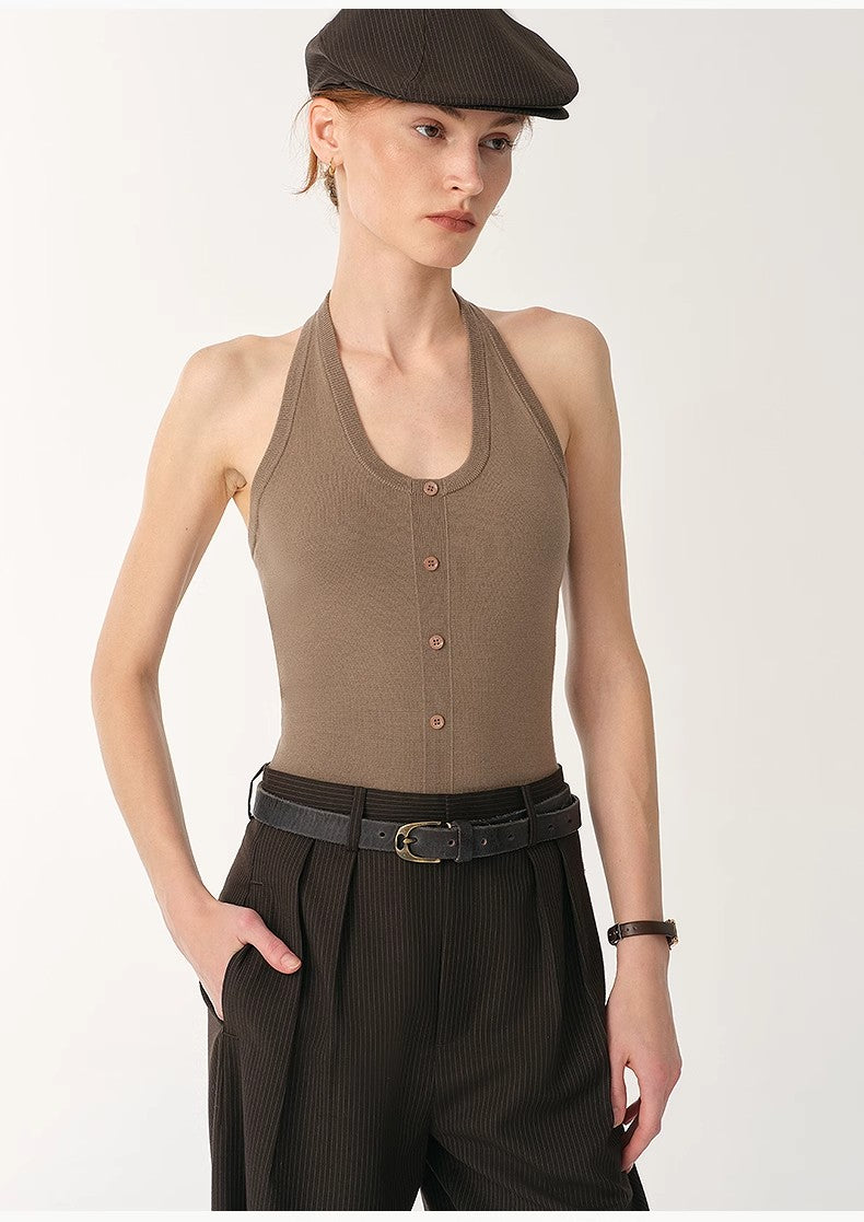 German Yangzi 48S machine washable wool all-match halter neck jumpsuit for women