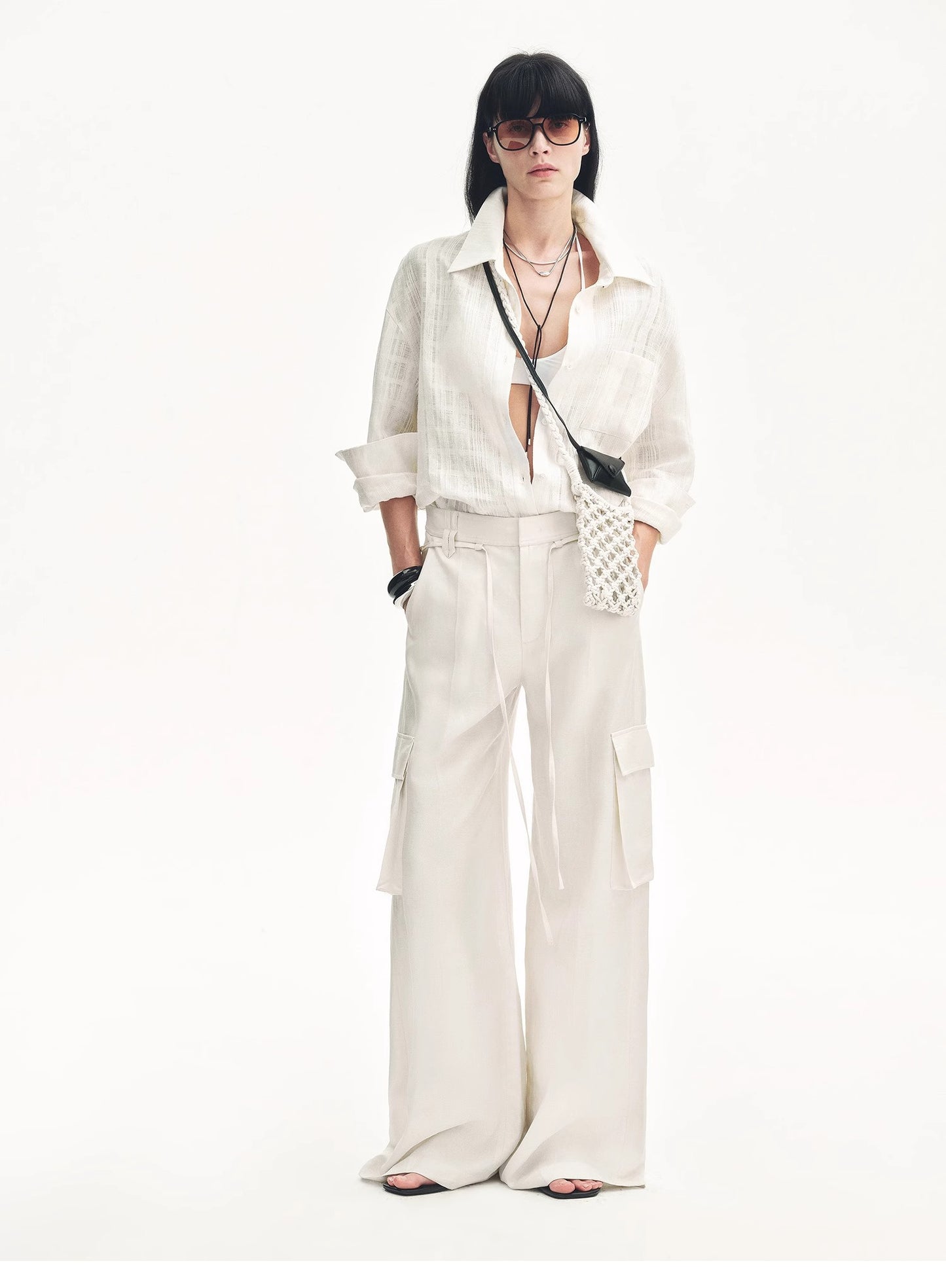"Rhythm in the Same Frequency" Tencel linen workwear style wide-leg casual pants