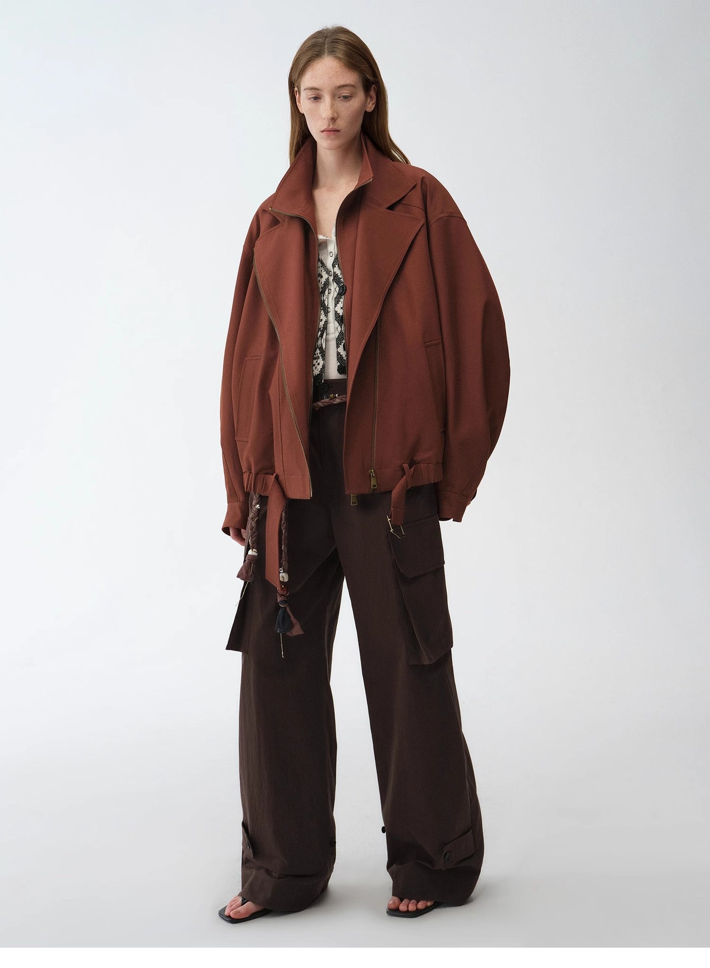 "Leisure First" Personalized three-dimensional large patch pocket straight wide-leg work trousers