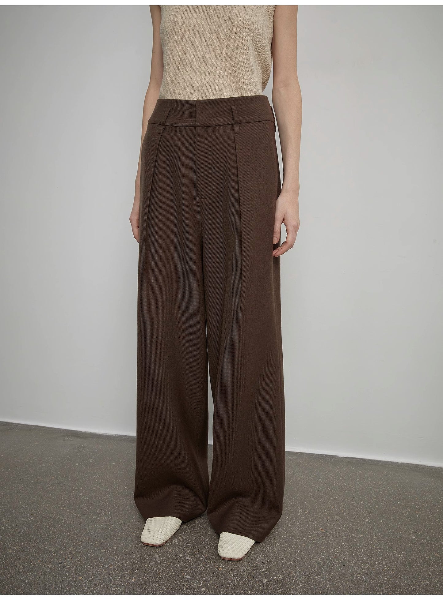 Women's white straight casual wide waist drape floor-length wide leg pants