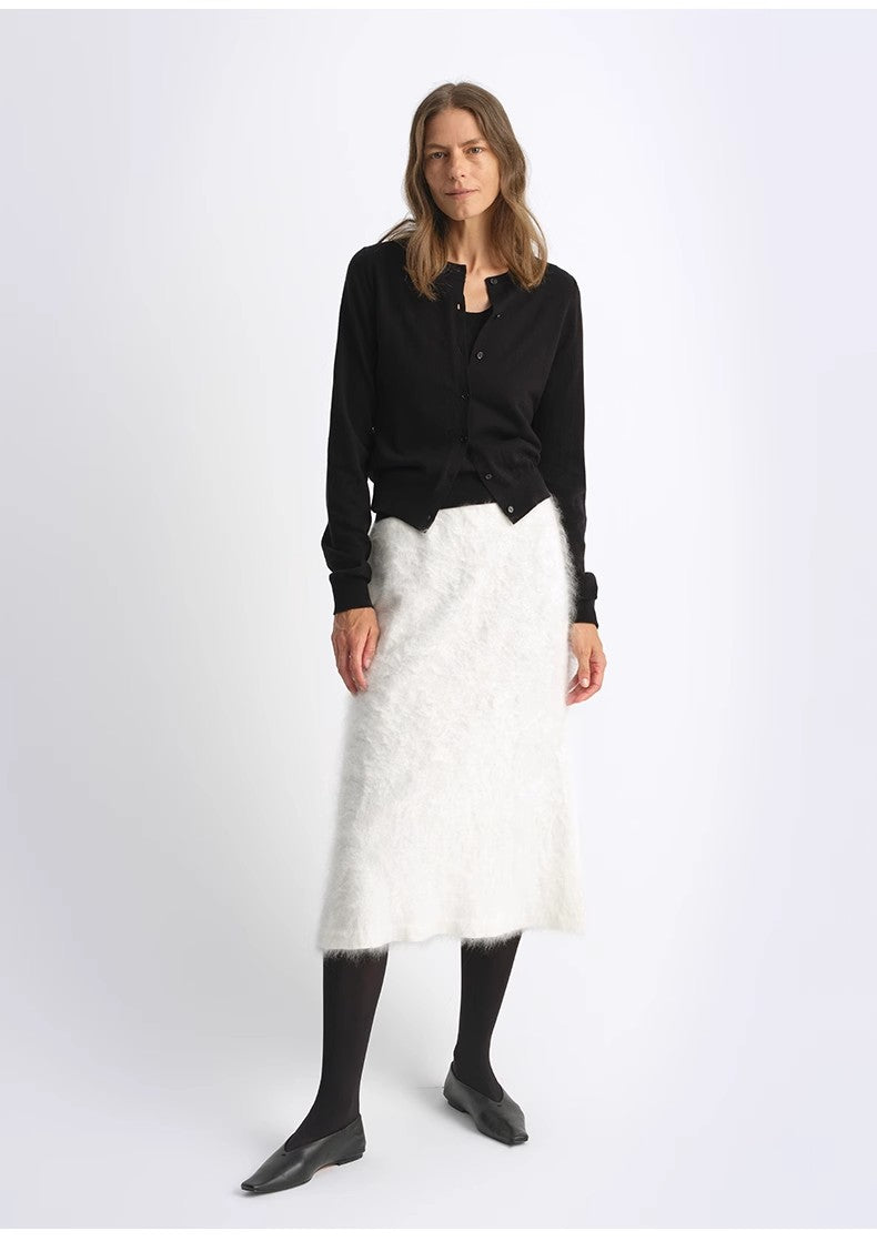 Machine washable round neck long sleeve multi-color knitted wool cardigan solid color base layer top