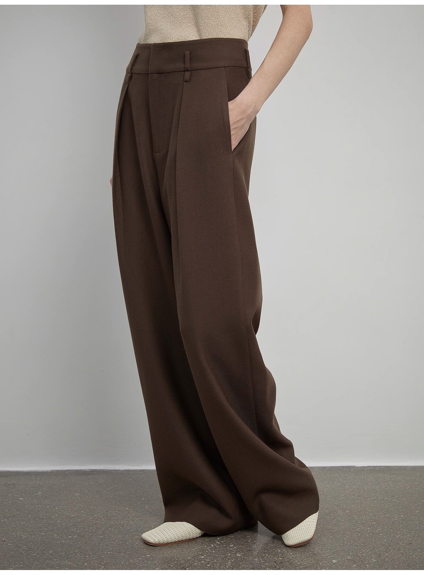 Women's white straight casual wide waist drape floor-length wide leg pants