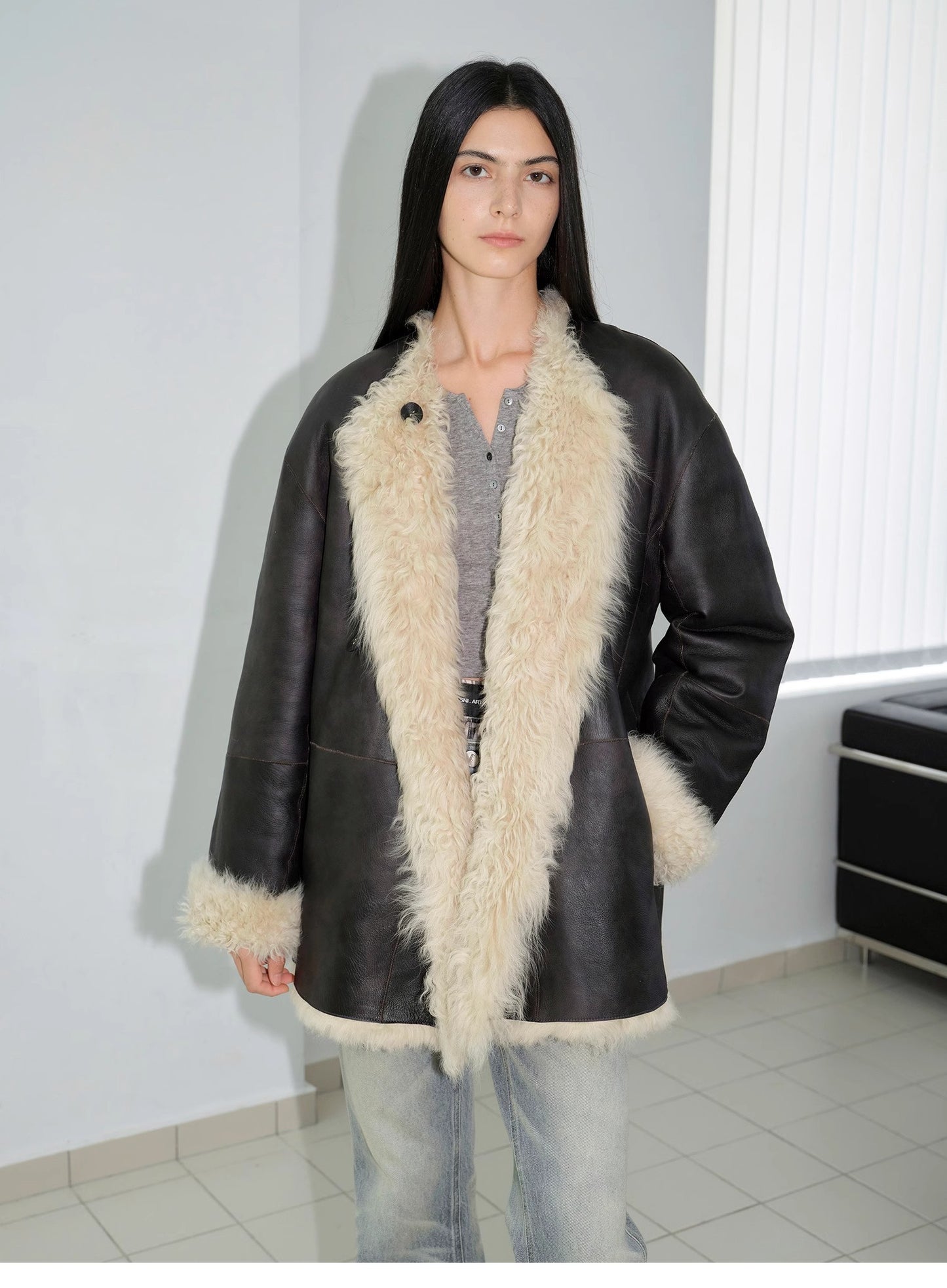 "Double-sided Fantasy" simple elegant casual double-sided Tuscan wool sheepskin fur coat for women