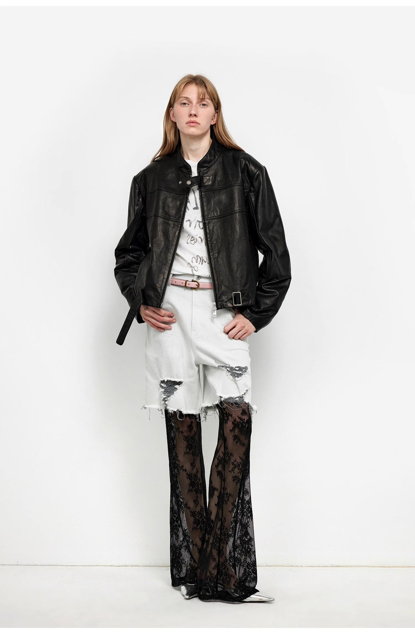 Caramel Mountain Retro Leather Stand Collar Short Motorcycle Jacket