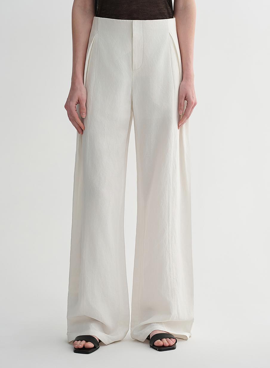 Summer mulberry silk linen waistless three-dimensional pleated wide-leg pants for women