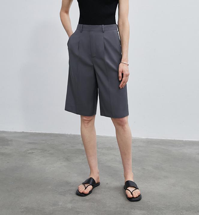 Women's high-density mixed color cotton and linen raw edge straight-leg suit pants