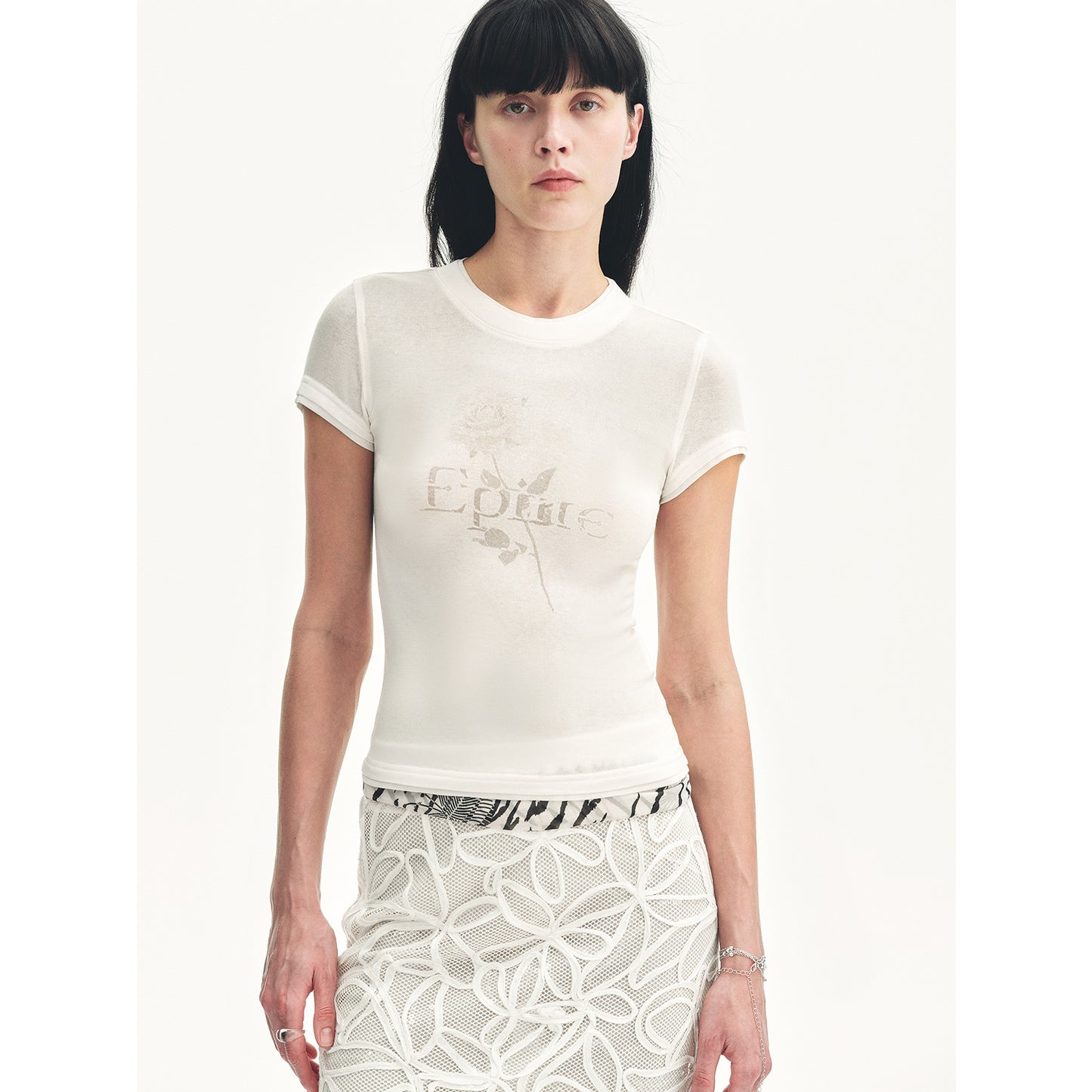"Memory Navigation" Tencel acetate fake two-piece slim fit straight shoulder T-shirt