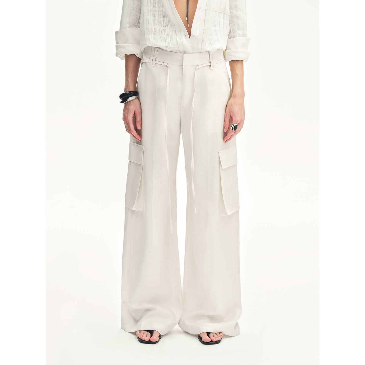 "Rhythm in the Same Frequency" Tencel linen workwear style wide-leg casual pants