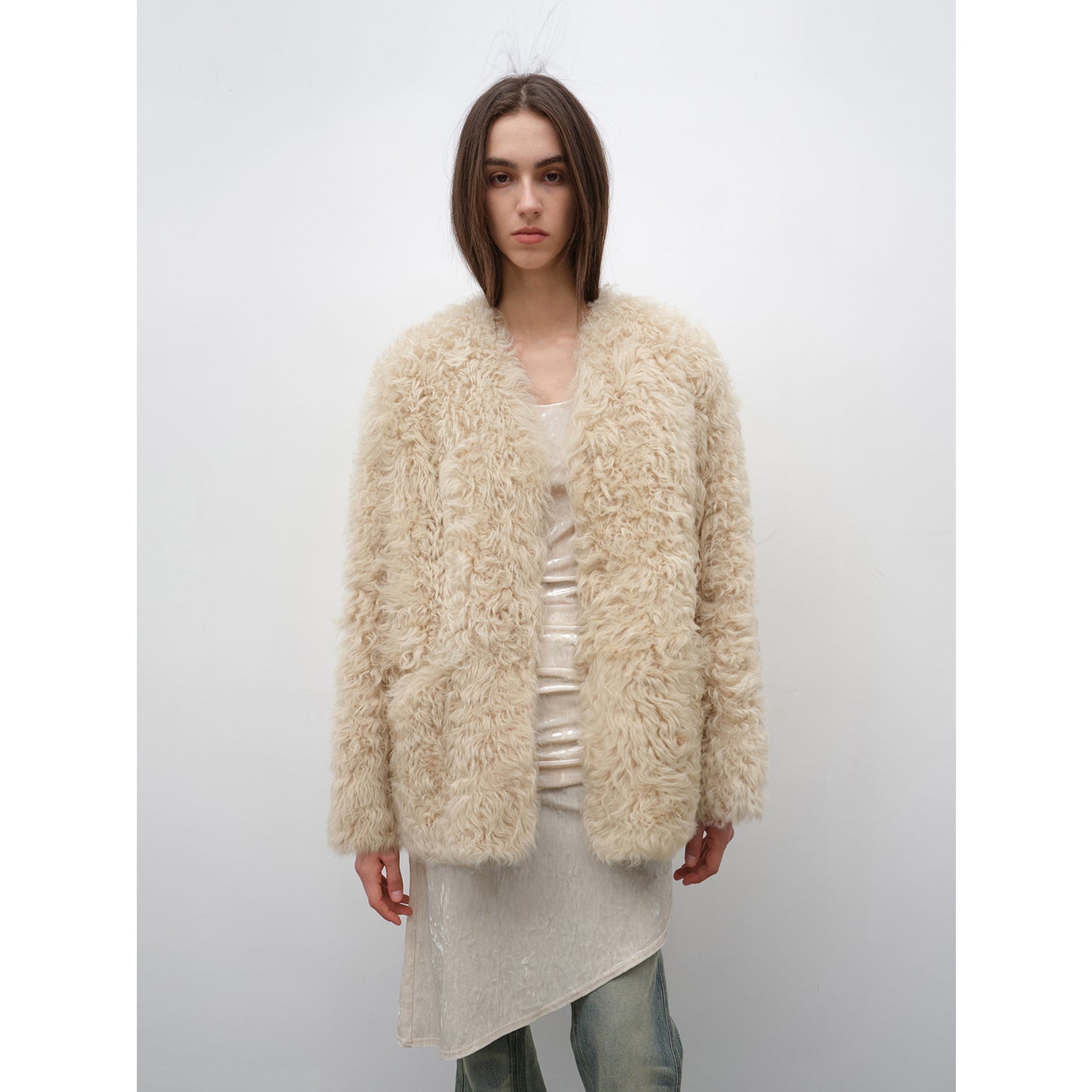 Castle Dusk Fashionable Casual V-neck Italian Tuscan Sheepskin Coat