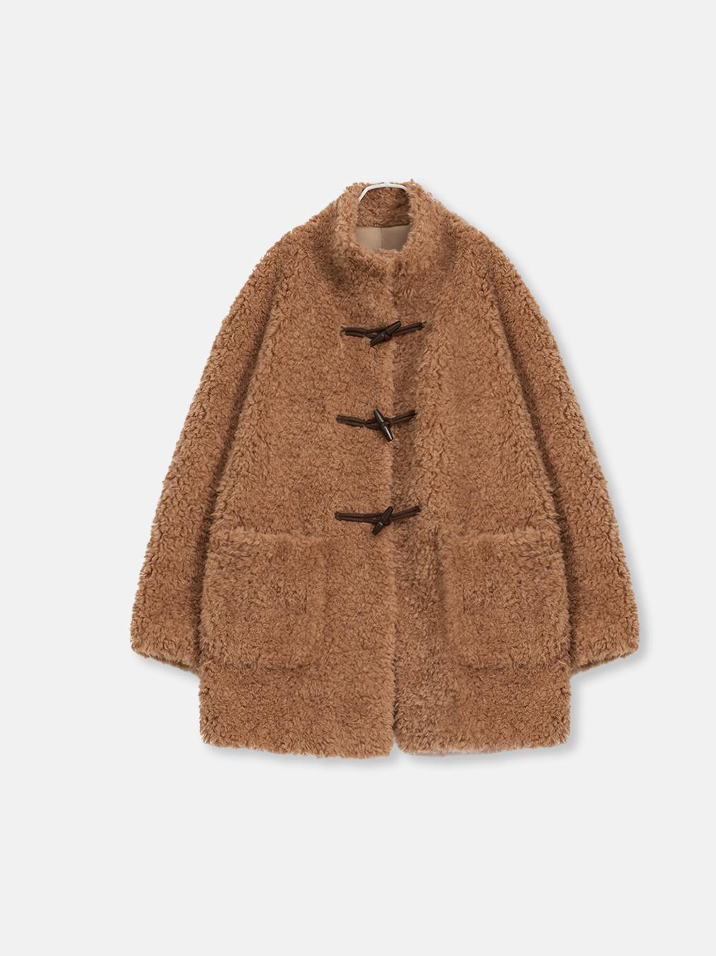 Light and wandering imported Lagon style curly shearling velvet stick button stand collar jacket