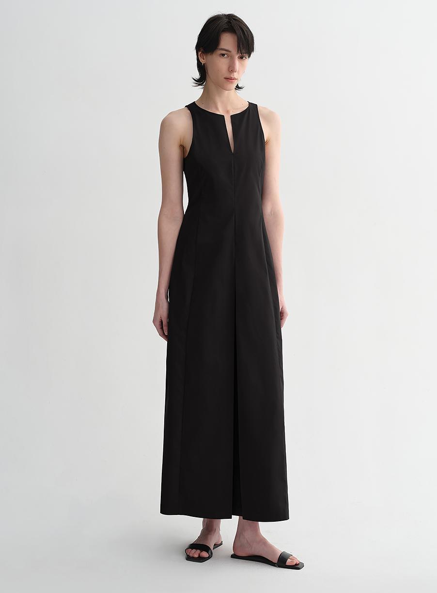 Micro-cocoon-shaped I-shaped pleated V-neck commuting slim-fitting split vest dress for women