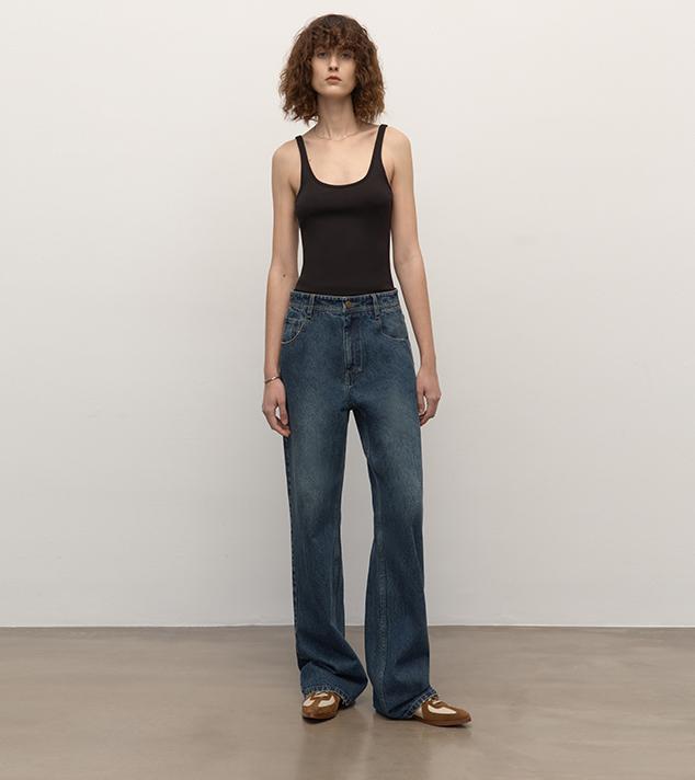 TOP grade long-staple cotton basic micro-stacked straight jeans