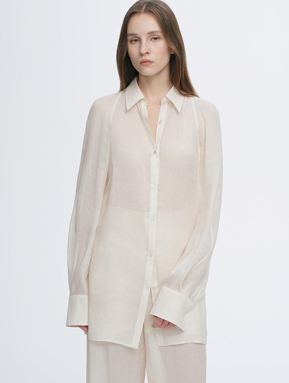 Breathable mulberry silk linen long-sleeved shirt and trousers set