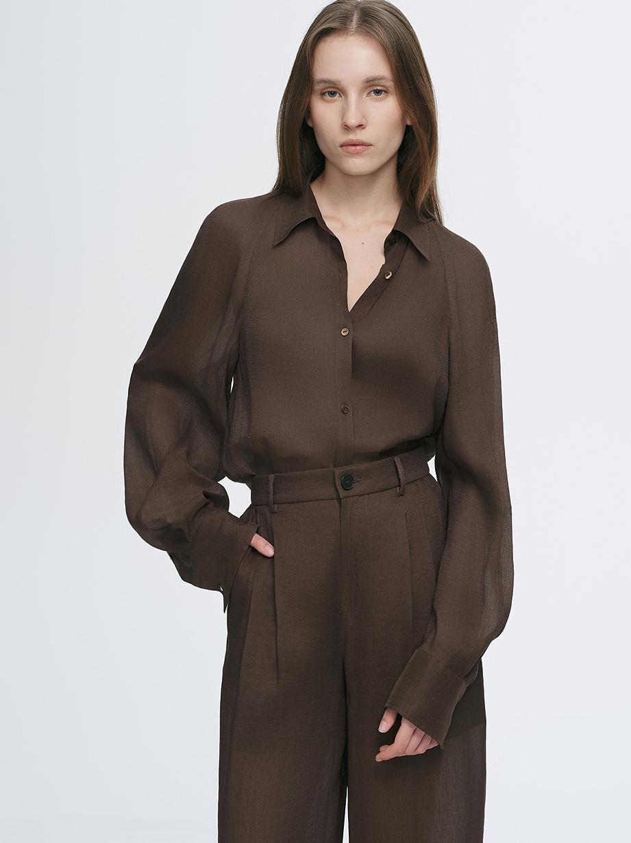 Breathable mulberry silk linen long-sleeved shirt and trousers set