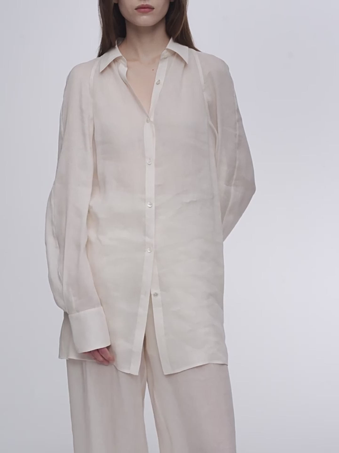 Breathable mulberry silk linen long-sleeved shirt and trousers set