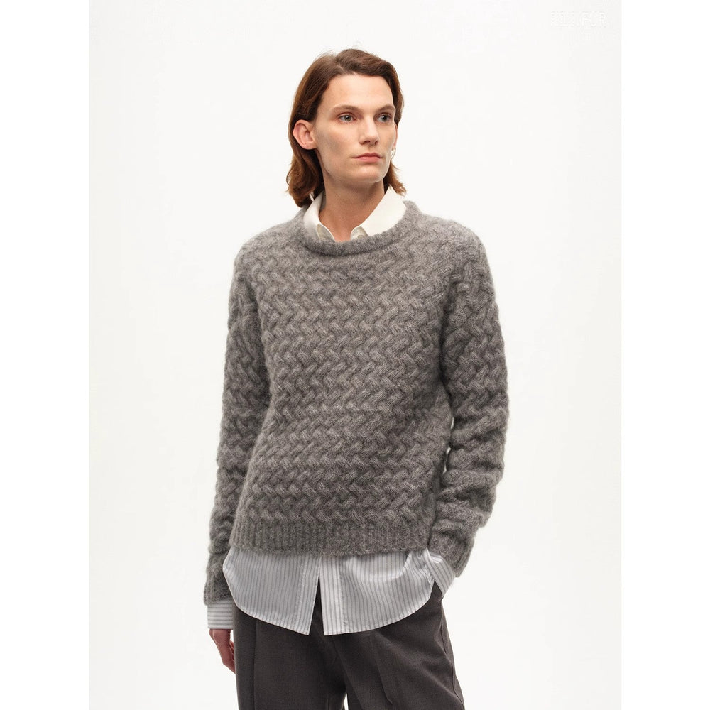 [FF&JW Collaboration Warm Exclusive] Classic Mohair Pullover Sweater with Textured Knit and Warmth-Enhancing Round Neck