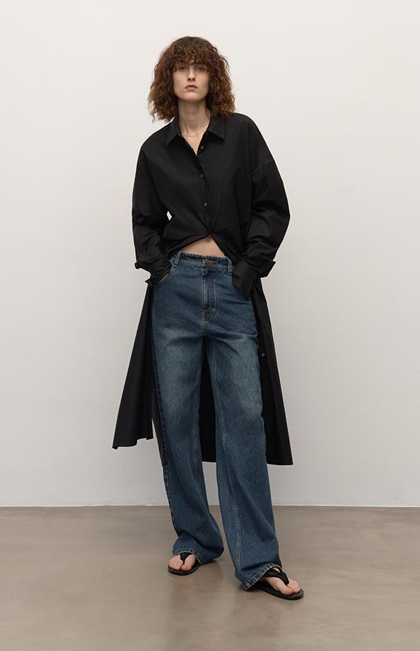 TOP grade long-staple cotton basic micro-stacked straight jeans