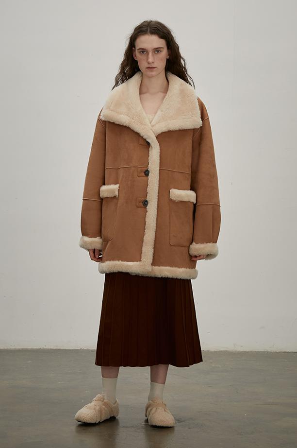 “Makino Tour ”Pure Wool And Artificial Compound Suede Shearling Coat
