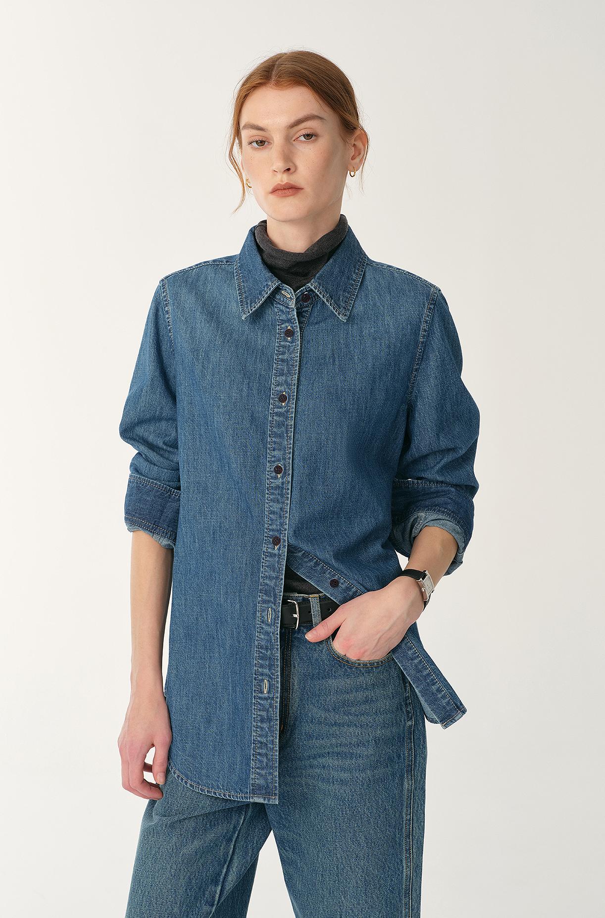 Italian imported BERTO denim classic old money style lapel shirt for women