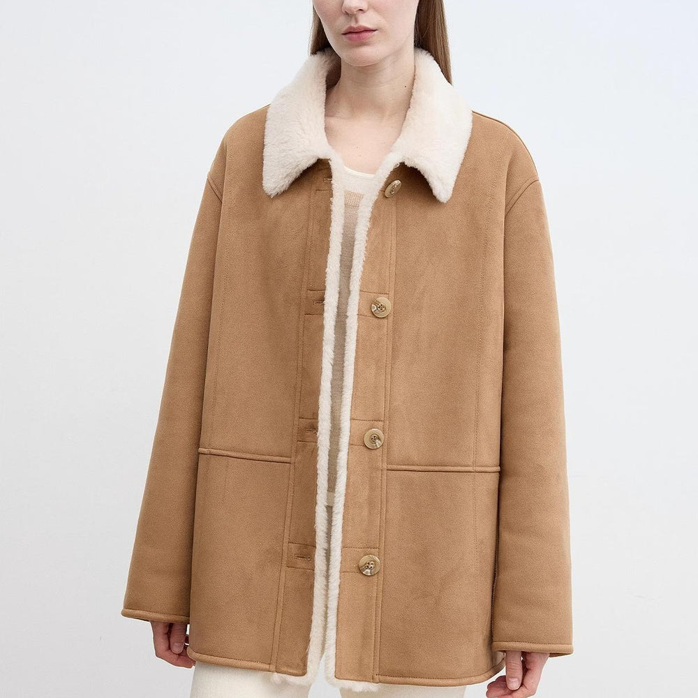 Vintage Manor high quality wool contrast lapel reversible  Shearling jacket