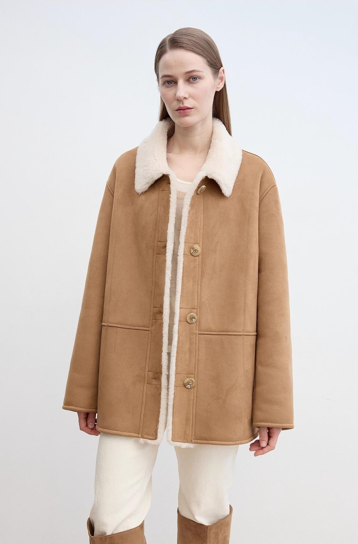 Vintage Manor high quality wool contrast lapel reversible  Shearling jacket