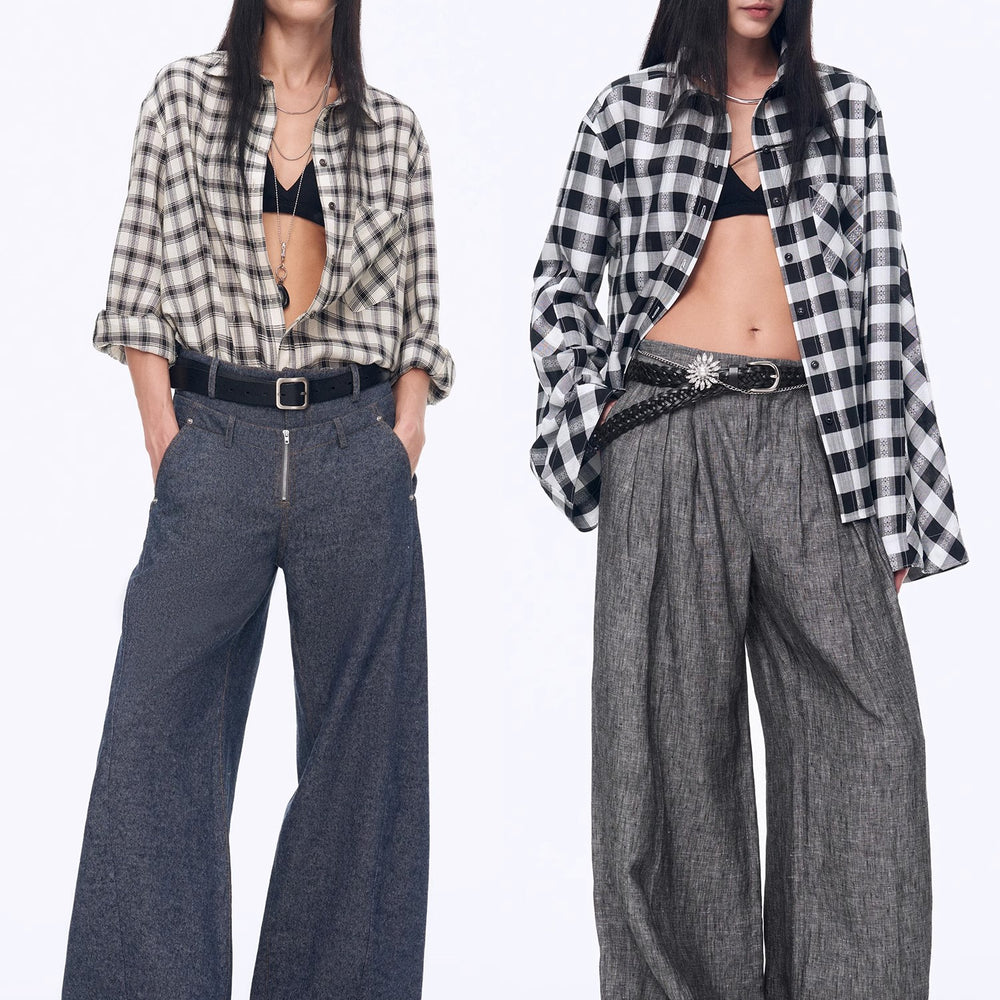
                  
                    "Style Diary" Tencel acetate jacquard check dropped shoulder shirt
                  
                