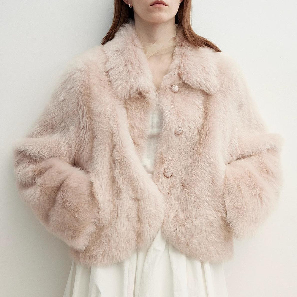 "Autumn Secret" Pink Lapel Tuscan Straight Fur Sheepskin Short Jacket