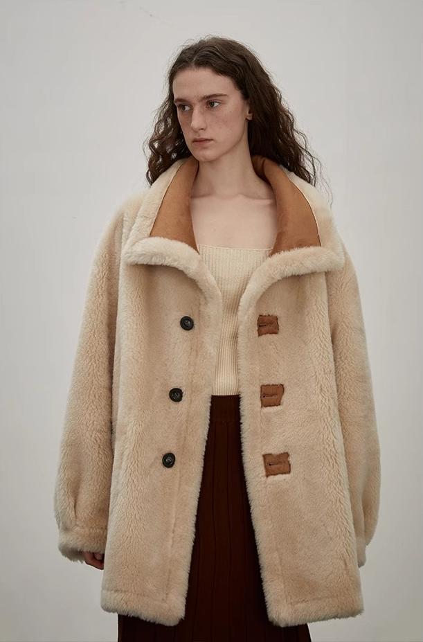 “Makino Tour ”Pure Wool And Artificial Compound Suede Shearling Coat