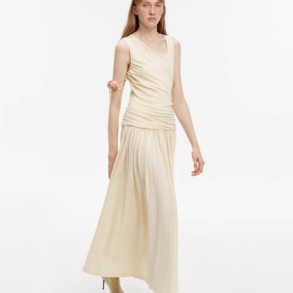 "Casual Commuting" light luxury mercerized cotton special-shaped collar waist irregular lazy long dress