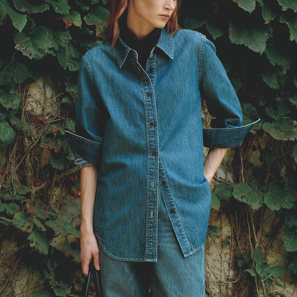 Italian imported BERTO denim classic old money style lapel shirt for women
