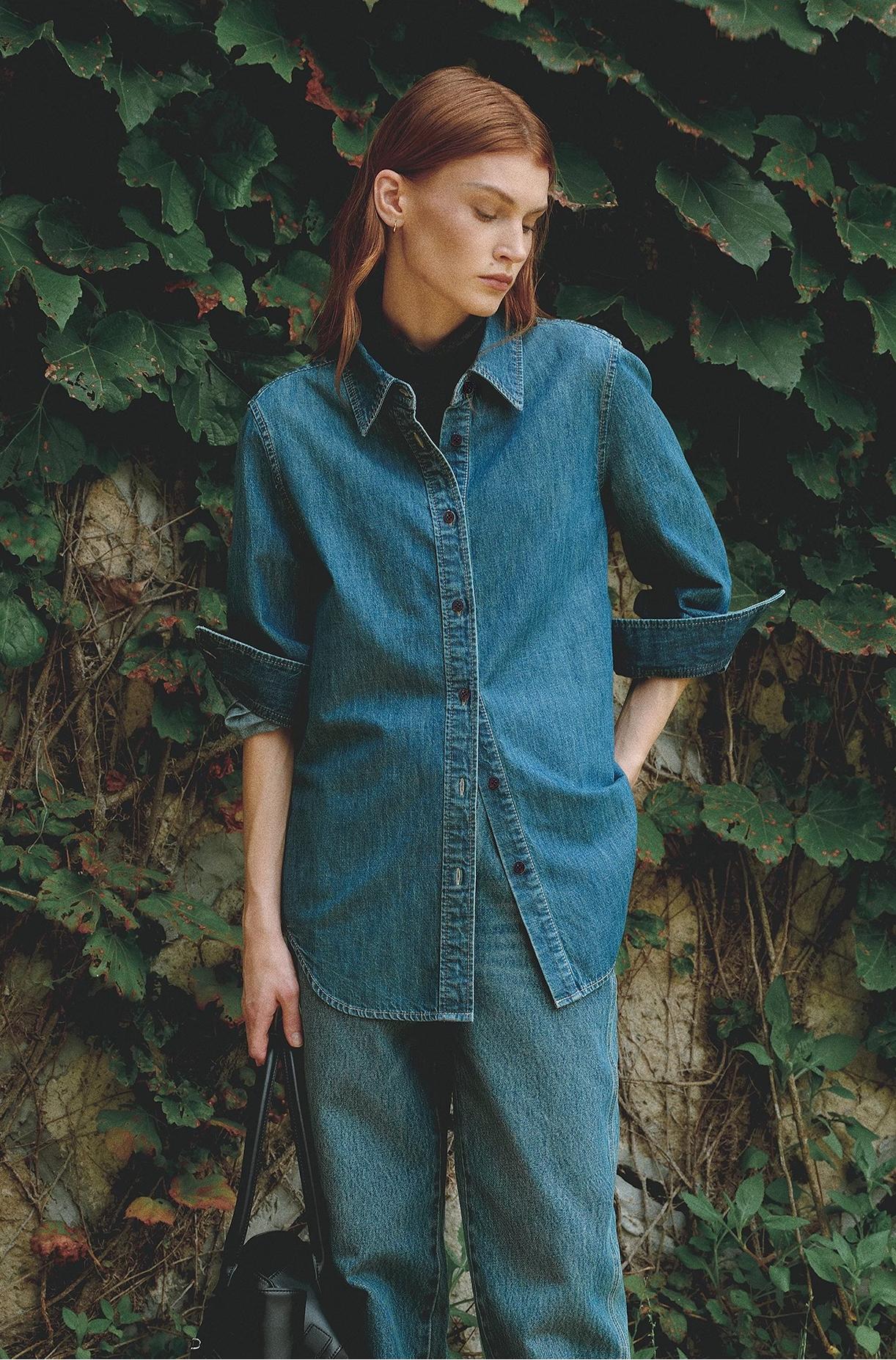 Italian imported BERTO denim classic old money style lapel shirt for women