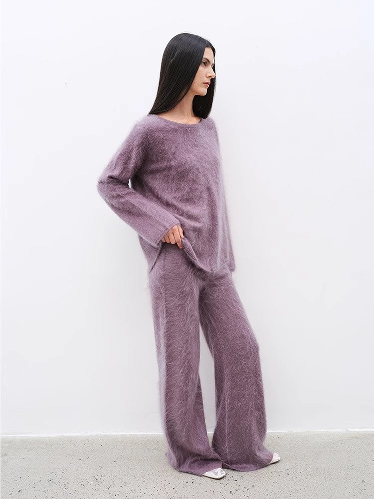 "Half-Ripe Winter" Cashmere Comfortable Loose-Fit Crewneck Sweater and Straight-Leg Knit Pants Set