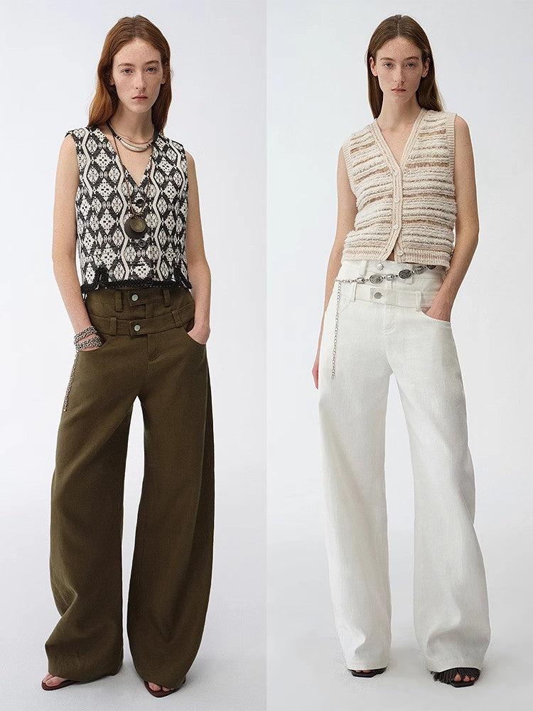 "Weiss Love Letter" Old Money Style Linen Cut Scimitar Pants