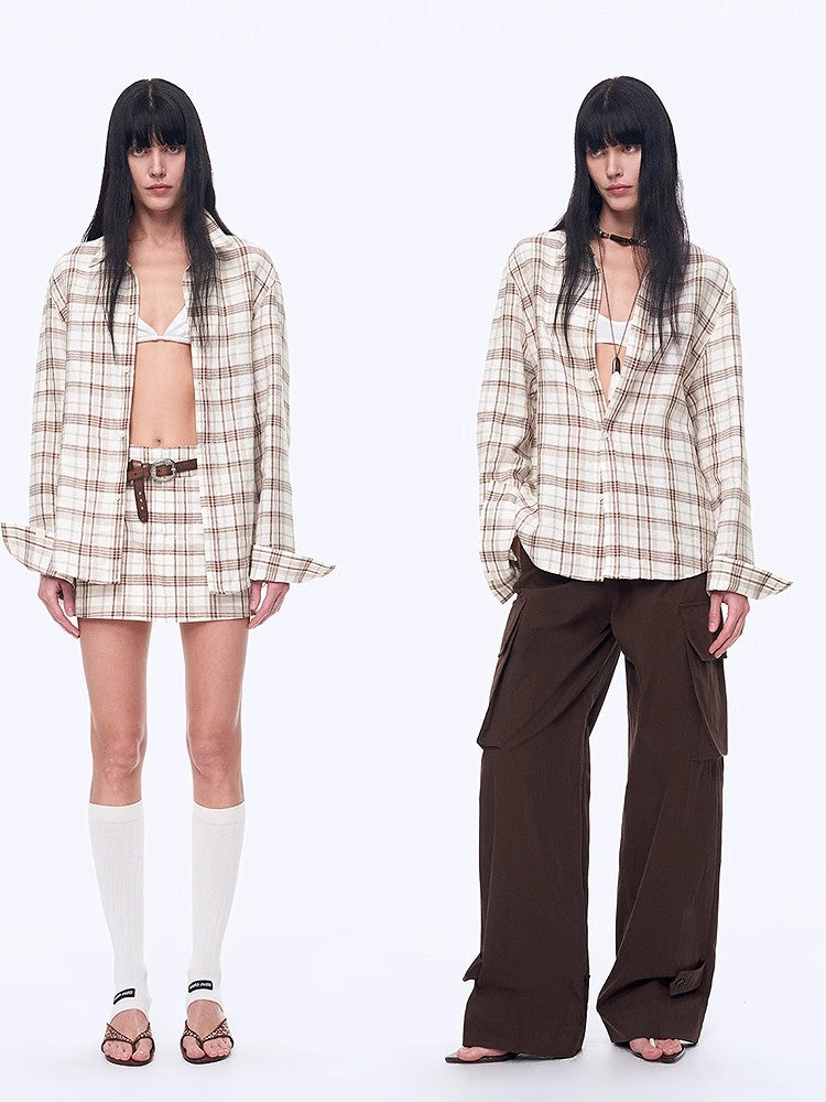
                  
                    "Plaid Sketch" Vintage Linen Shirt Skirt Two-Piece Spring
                  
                