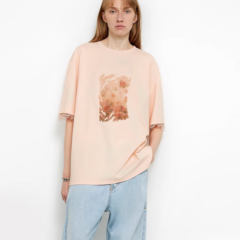 
                  
                    Printed Attitude Original Printed Cuffs Spliced Lace T-Shirt
                  
                