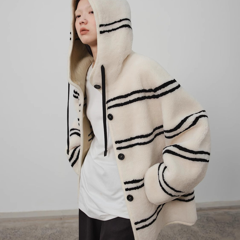 
                  
                    Snowy New Year Merino Sheepskin Lamb Wool Striped Jacket
                  
                