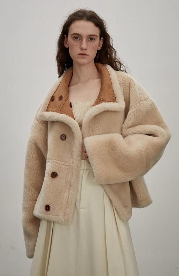 "Makino Traveler" Motorcycle  Reversible Wool And Artificial Compound Suede Shearling  jacket