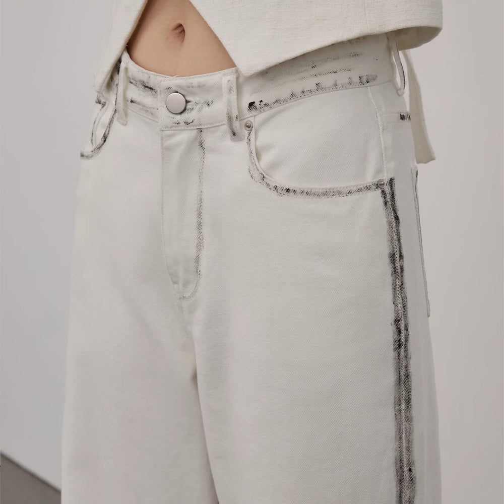 
                  
                    Beyond the Clouds White Loose-fitting Brush the edges Wide-leg Pants
                  
                