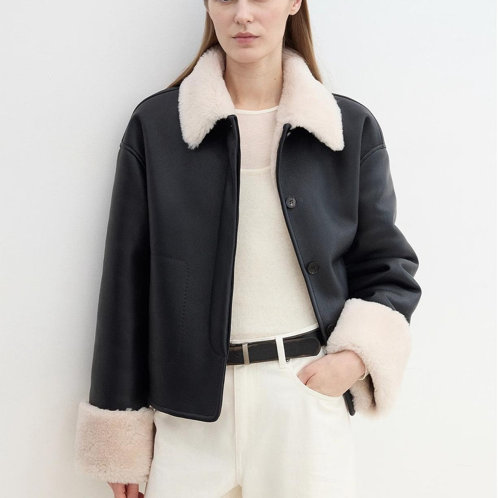 
                  
                    Slightly Sweet Latte Second Generation Furry Lapel Casual Straight Shorn Shearling Jacket
                  
                