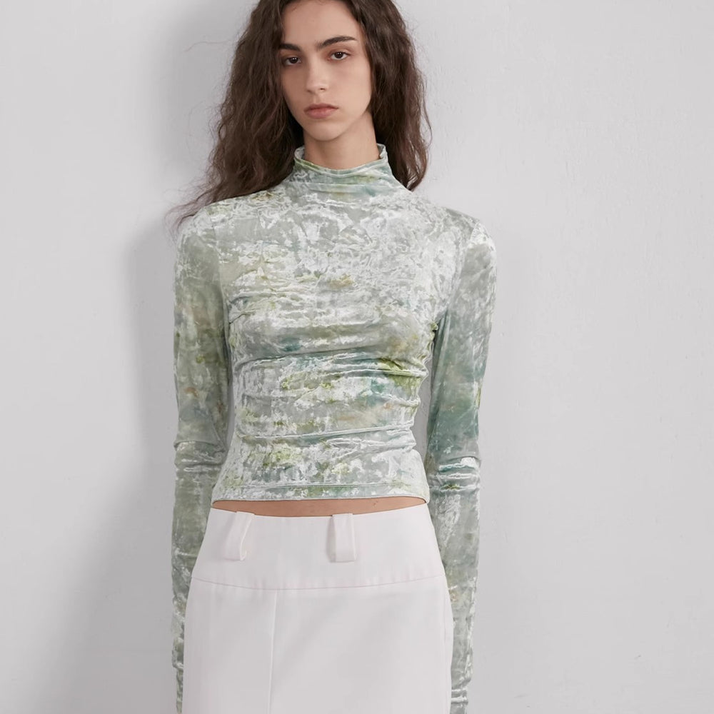 
                  
                    "Warm Sugar Latte" Smudge Print Velvet Long Sleeve Bottoming Shirt Women's Half Turtleneck T-shirt
                  
                