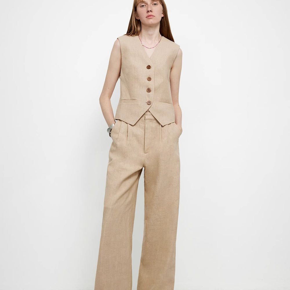 
                  
                    "Diary of an Old Friend" Customized Breathable Ramie Oversize Suit Vest Set
                  
                