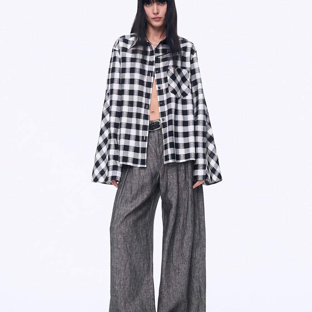 
                  
                    "Style Diary" Tencel acetate jacquard check dropped shoulder shirt
                  
                