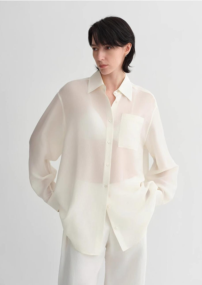 Classic silhouette mulberry silk acetate transparent smooth and loose multi-color spring and summer shirt for women