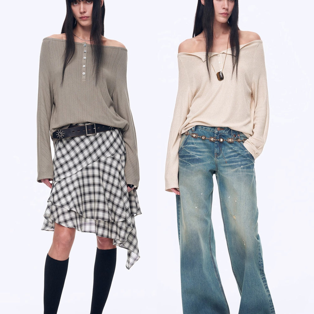
                  
                    "Fashion Law" Casual One-shoulder Raglan Sleeve T-shirt Top
                  
                