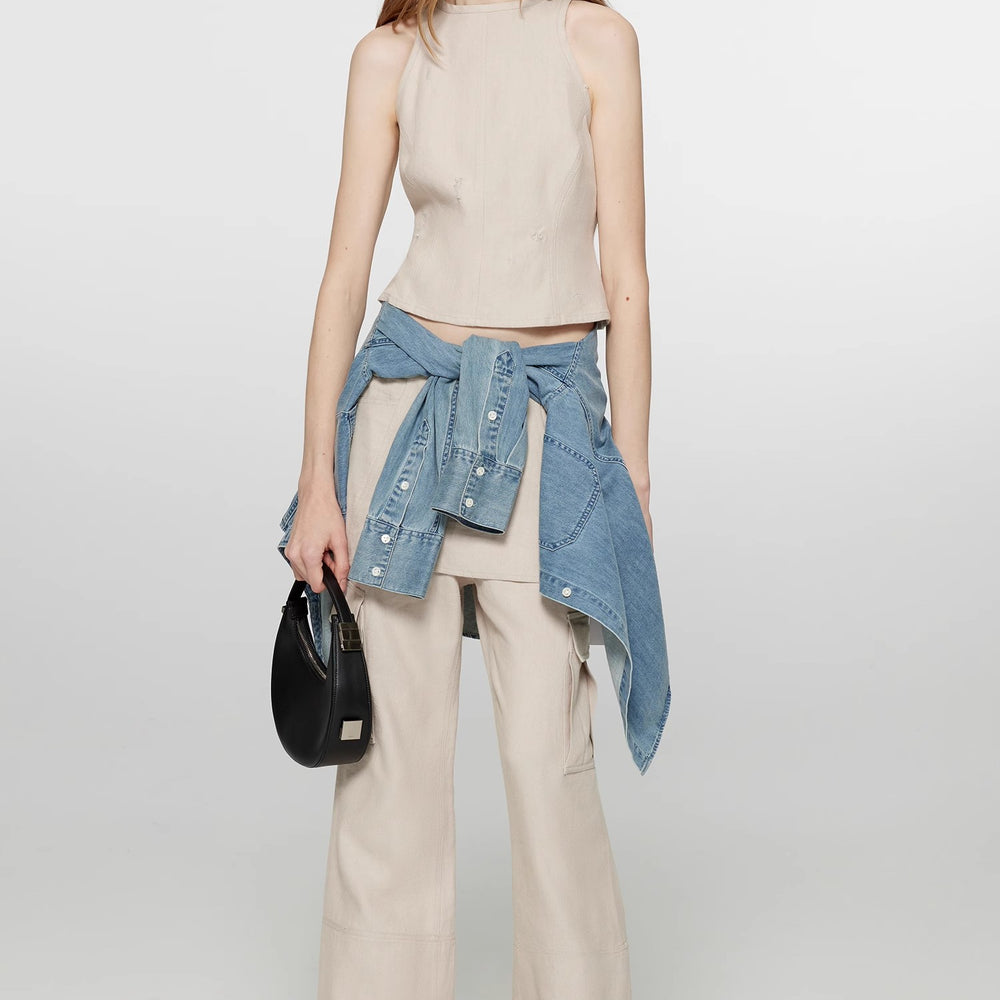 
                  
                    "Free to run away" miu style fake two-piece workwear micro-flared casual pants low-waist slim zipper trousers for women
                  
                