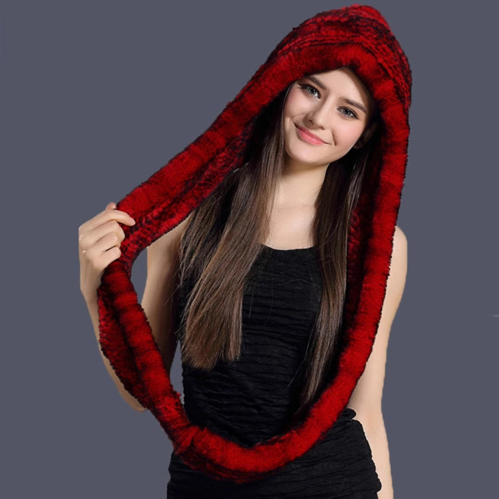 
                  
                    Rex rabbit fur scarf hat all in one warm snow hat neckband
                  
                