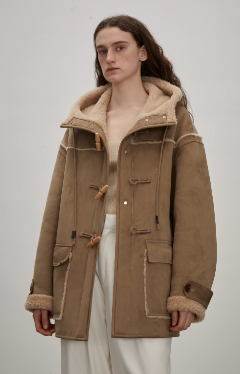 
                  
                    "Quartet Short" Wool Artificial Compositesuede Hooded Shearling Jacket
                  
                