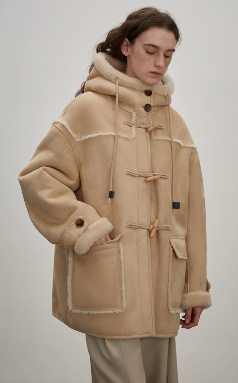 
                  
                    "Quartet Short" Wool Artificial Compositesuede Hooded Shearling Jacket
                  
                